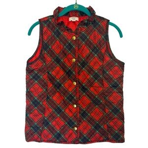 Crown & Ivy Kids Red Green Navy Blue Plaid Ruffled Puffer Vest Size XL Girls